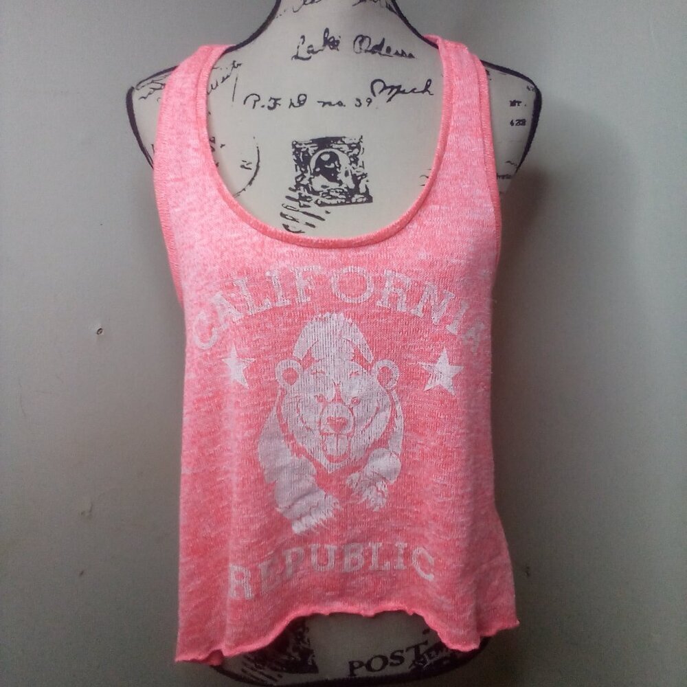Stranded Tank Top XL Women Sleeveless California Republic Bear Cropped Orange